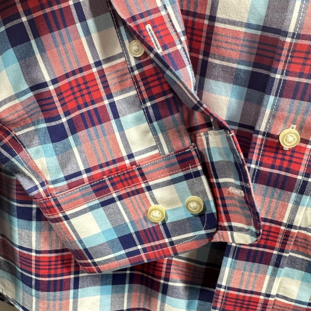 Jos A Bank Shirt Mens Medium Blue Red Plaid Travelers Collection Button Front - Picture 7 of 14